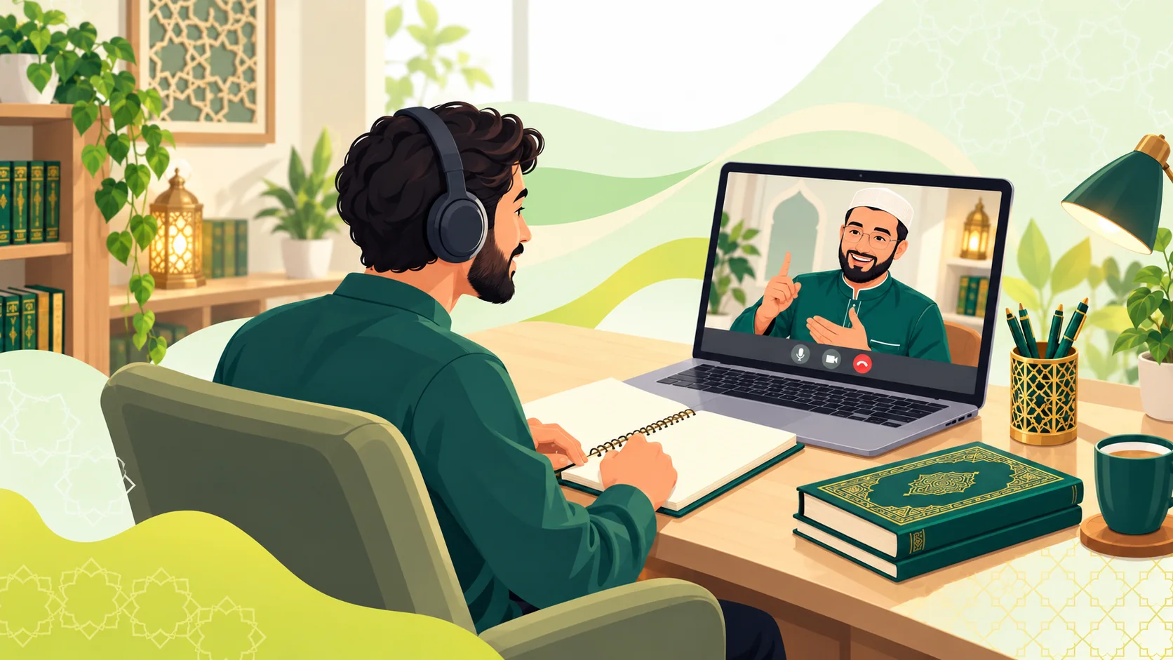 Quran Recitation Classes Online in the United Kingdom: illustration of a learner practising Quran recitation and Tajweed with individual tutor feedback